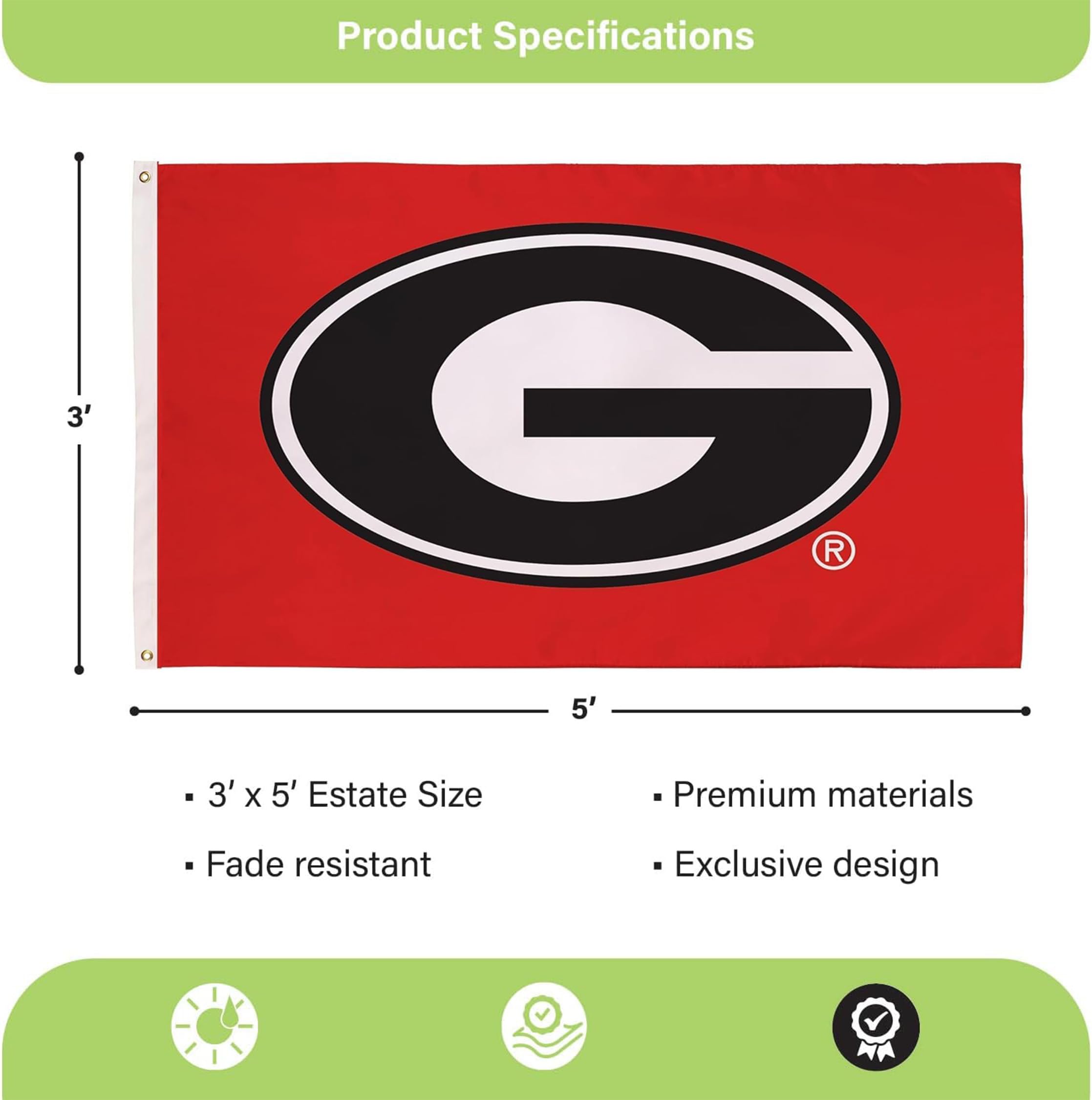 BSI NCAA Georgia Bulldogs 3 x 5 Outdoor Flag Durable with Grommets | Heavy Duty Flag & Banner for Garden Patio | Indoor Wall Decor for Room | Works with Flag Poles for Outside House (Red) - Image 3