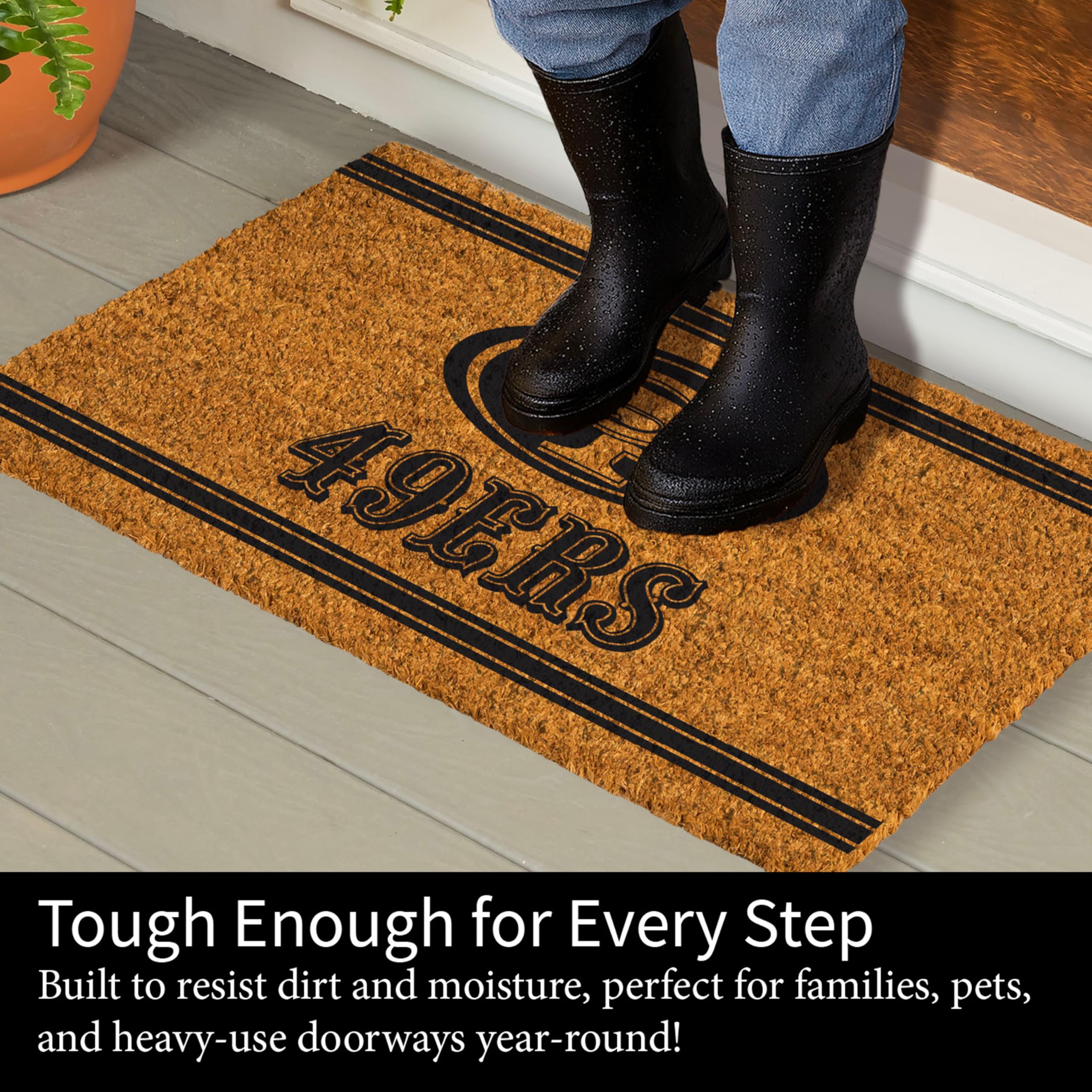 Evergreen San Francisco 49ers Coir Door Mat, Indoor and Outdoor Entryway, 28 x 16 Inches Non Slip Back Welcome Floor Mats for Muddy Dog Paws, Weather-Resistant Front Door Entrance Home Décor - Image 4