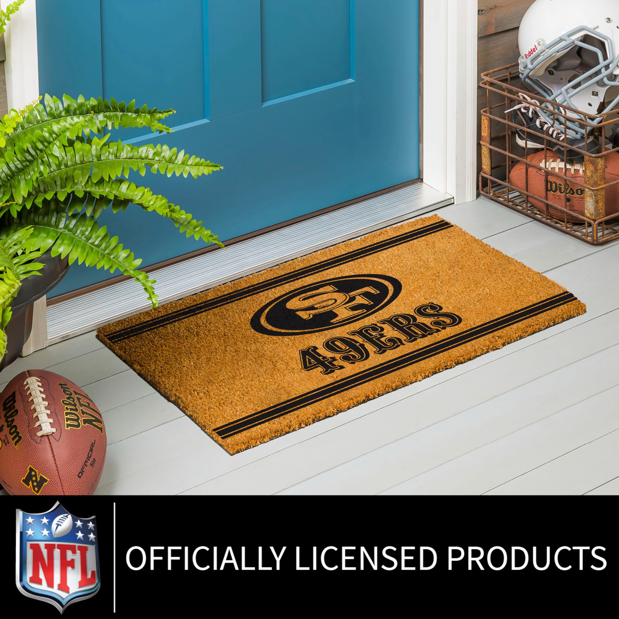 Evergreen San Francisco 49ers Coir Door Mat, Indoor and Outdoor Entryway, 28 x 16 Inches Non Slip Back Welcome Floor Mats for Muddy Dog Paws, Weather-Resistant Front Door Entrance Home Décor - Image 5