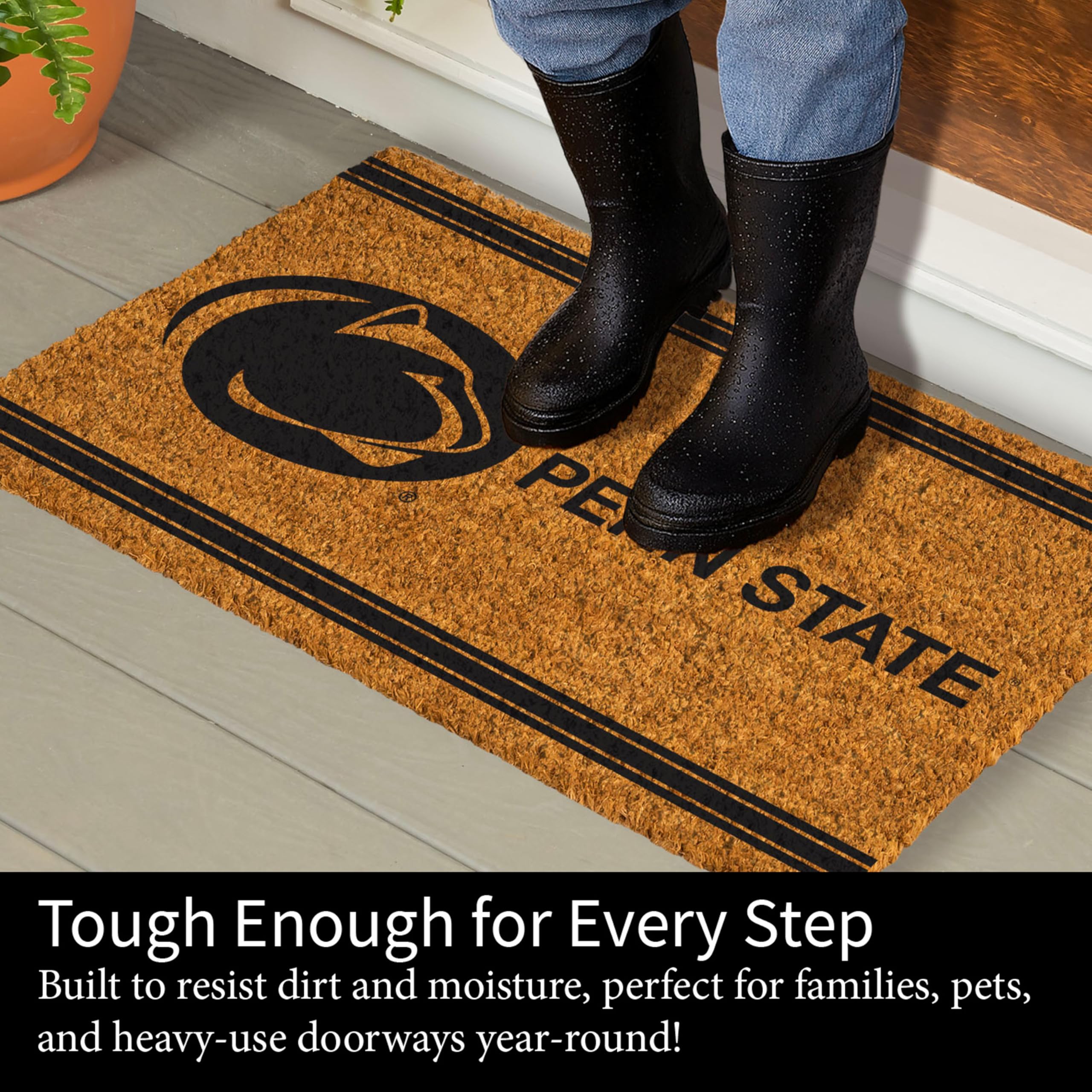 NCAA Penn State Coir Door Mat, Indoor and Outdoor Entryway, 28 x 16 Inches Non Slip Back Welcome Floor Mats for Muddy Dog Paws, Weather-Resistant Front Door Entrance Home Décor - Image 4