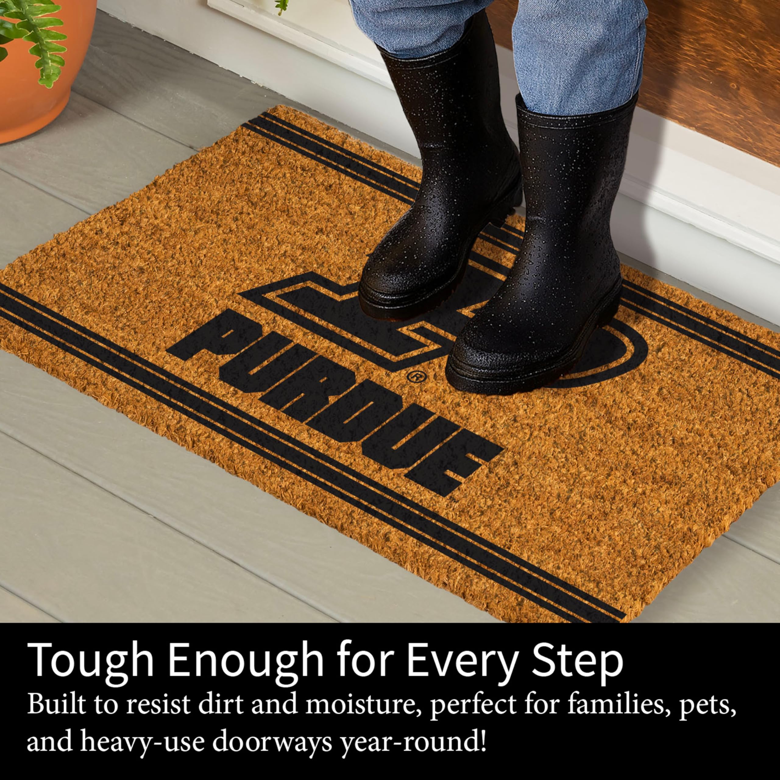 NCAA Purdue University Coir Door Mat, Indoor and Outdoor Entryway, 28 x 16 Inches Non Slip Back Welcome Floor Mats for Muddy Dog Paws, Weather-Resistant Front Door Entrance Home Décor - Image 4