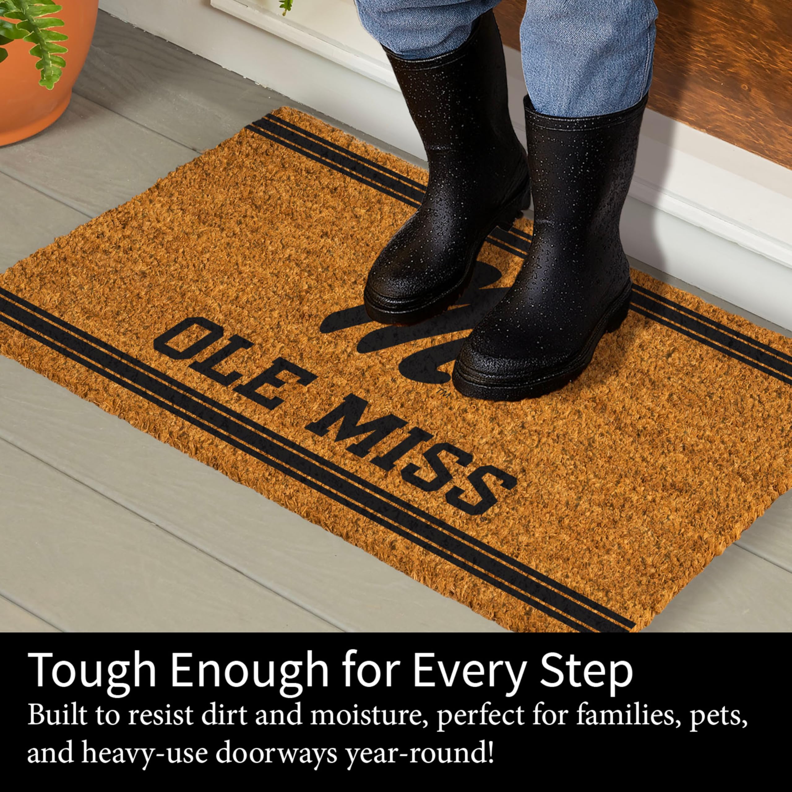 NCAA University of Mississippi Coir Door Mat, Indoor and Outdoor Entryway, 28 x 16 Inches Non Slip Back Welcome Floor Mats for Muddy Dog Paws, Weather-Resistant Front Door Entrance Home Décor - Image 4
