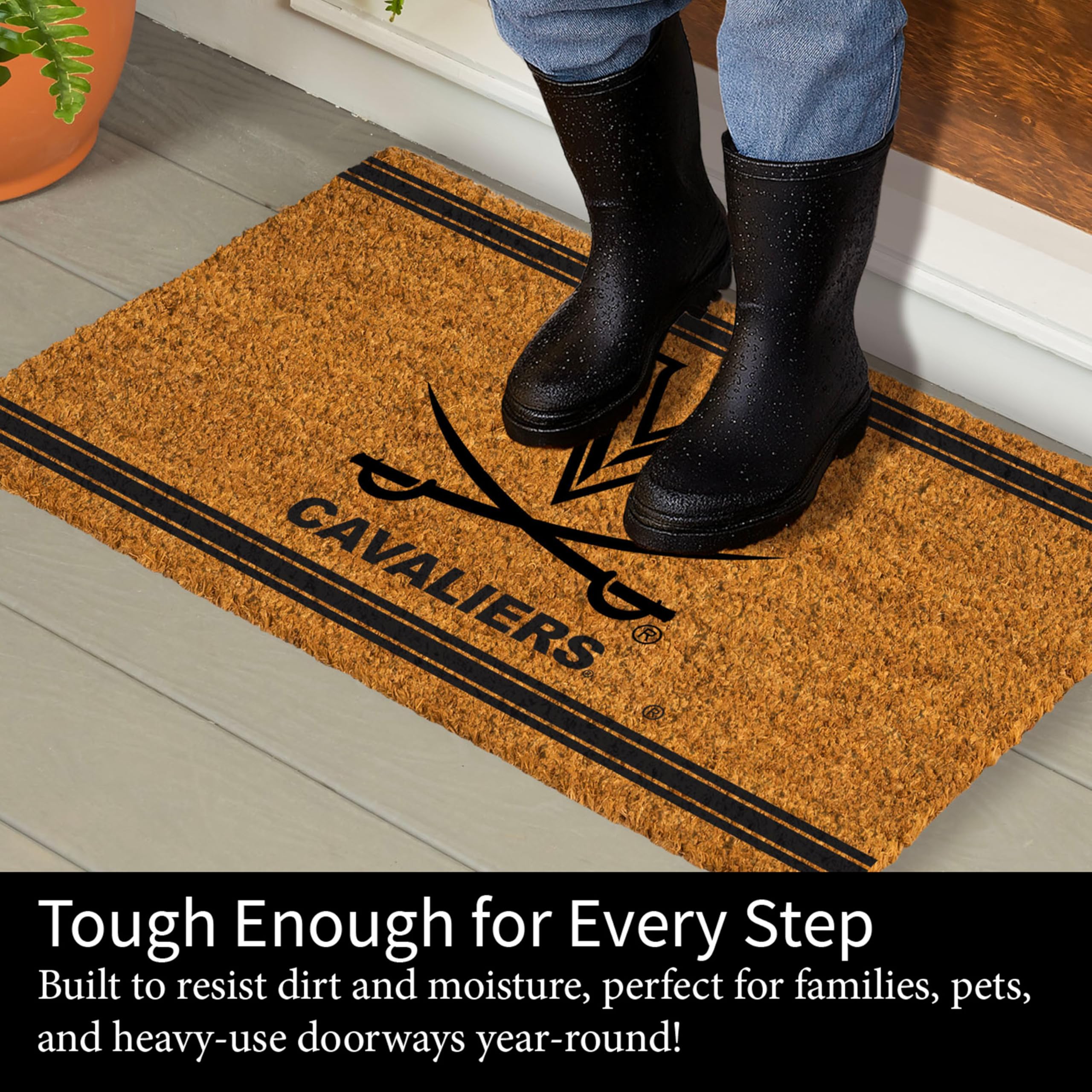 NCAA University of Virginia Coir Door Mat, Indoor and Outdoor Entryway, 28 x 16 Inches Non Slip Back Welcome Floor Mats for Muddy Dog Paws, Weather-Resistant Front Door Entrance Home Décor - Image 4
