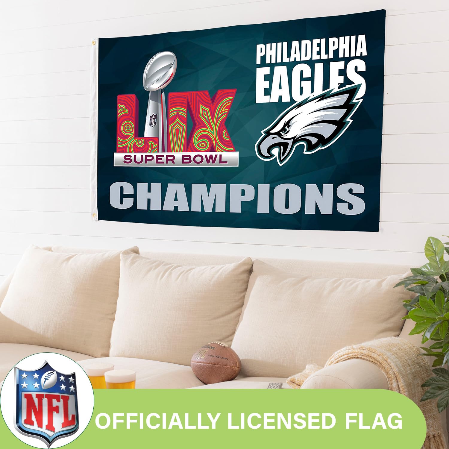 NFL Philadelphia Eagles 2025 Superbowl 59 Championship, 3 x 5 Outdoor Durable Flag with Grommets, Heavy Duty Flag & Banner for Outdoor Garden Patio Decoration, Indoor Wall Decor for Room, Works with Flag Poles for Outside House - Image 4