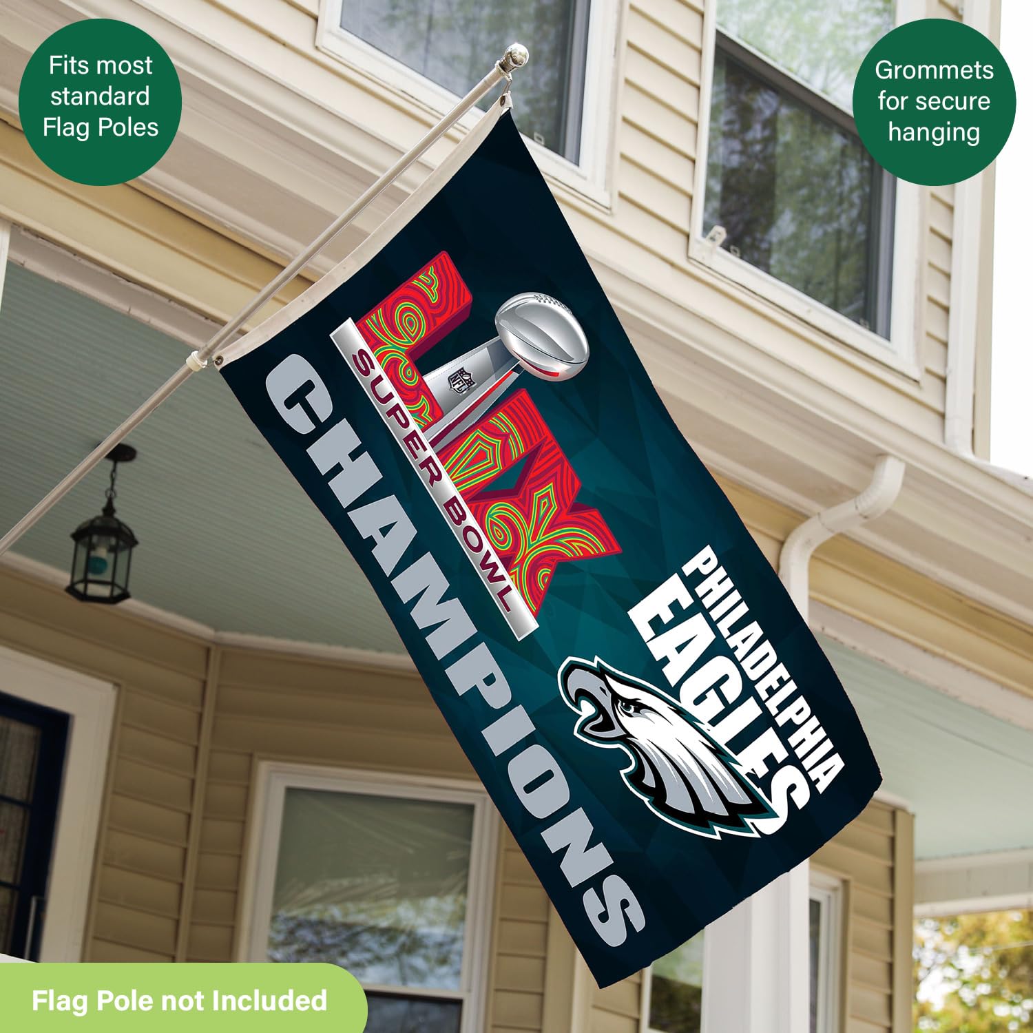 NFL Philadelphia Eagles 2025 Superbowl 59 Championship, 3 x 5 Outdoor Durable Flag with Grommets, Heavy Duty Flag & Banner for Outdoor Garden Patio Decoration, Indoor Wall Decor for Room, Works with Flag Poles for Outside House - Image 6