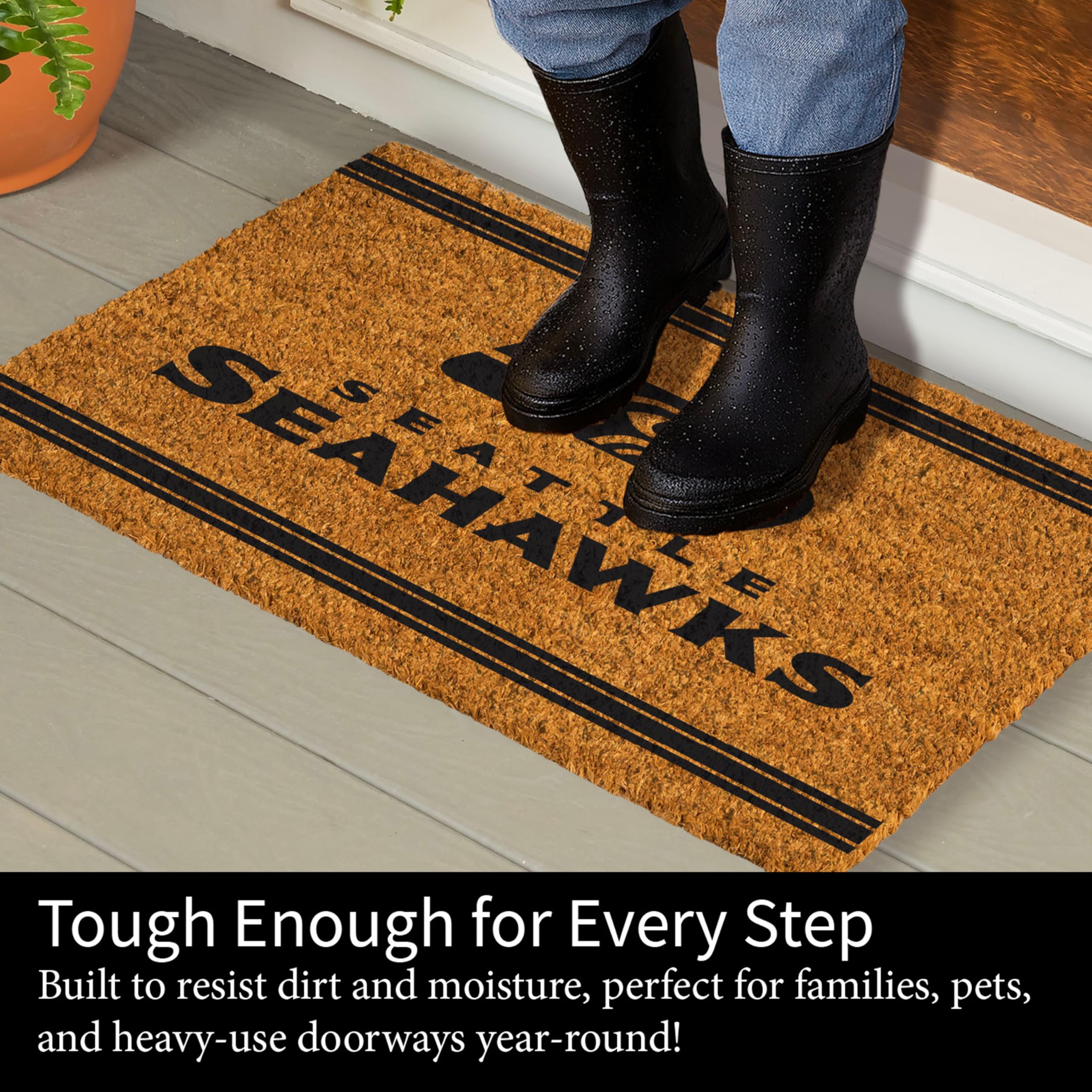 NFL Seattle Seahawks Natural Coir Door Mat, Indoor and Outdoor Entryway, 28 x 16 Inches Non Slip Back Welcome Floor Mats for Muddy Dog Paws, Weather-Resistant Front Door Entrance Home Décor - Image 4