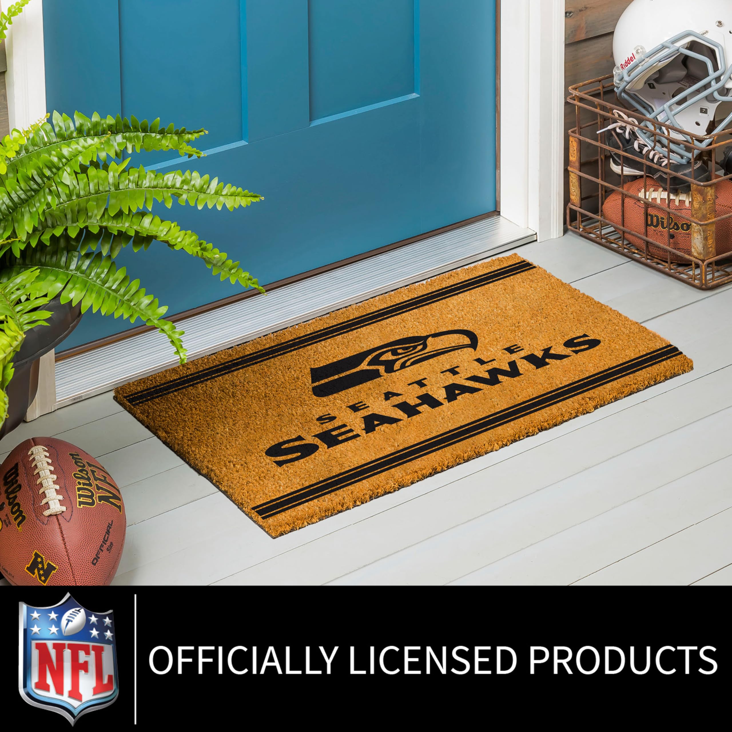 NFL Seattle Seahawks Natural Coir Door Mat, Indoor and Outdoor Entryway, 28 x 16 Inches Non Slip Back Welcome Floor Mats for Muddy Dog Paws, Weather-Resistant Front Door Entrance Home Décor - Image 5