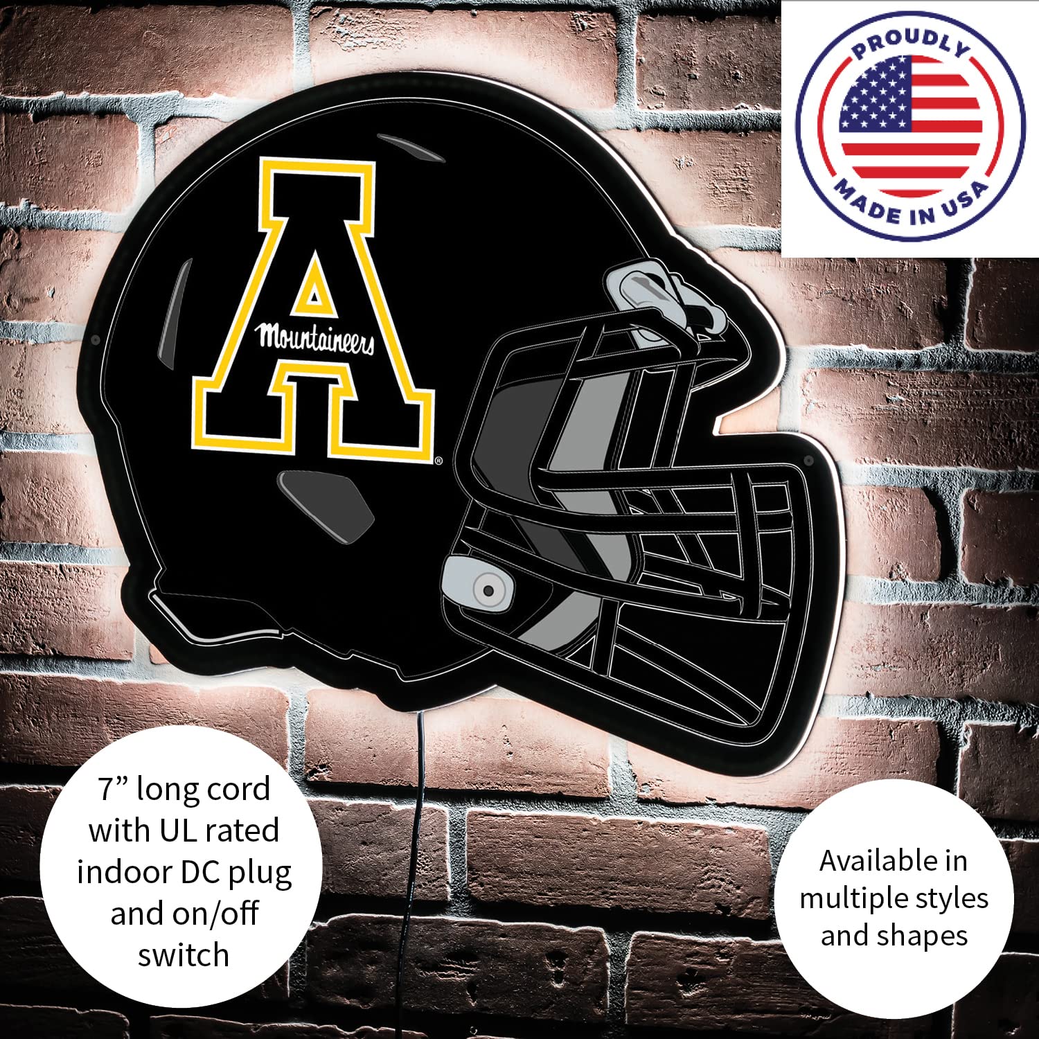 Team Sports America Evergreen NCAA Appalachian State University Ultra-Thin LED Light Wall Sign Decor | Full Size Replica Helmet | 19.5 x 15 Inches | Made in the USA - Image 5