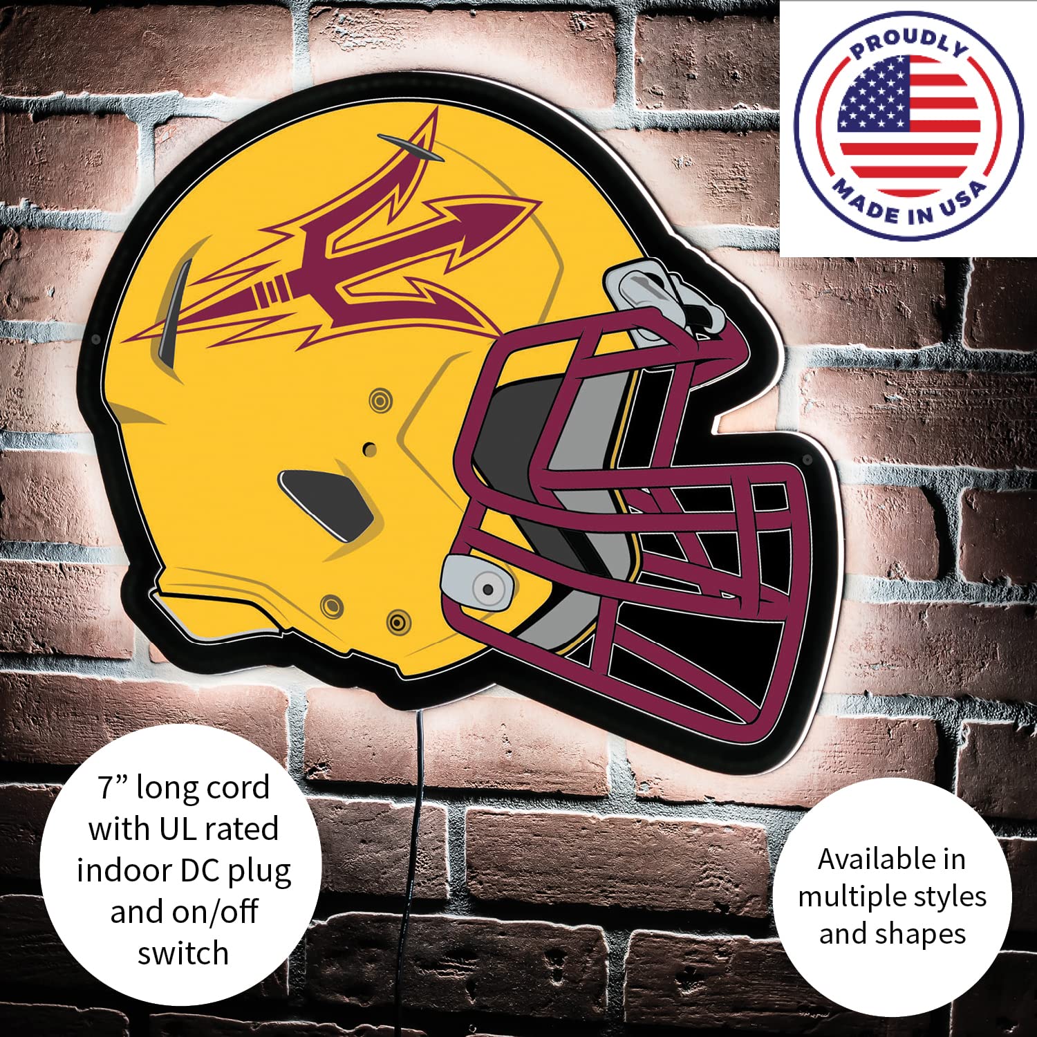 Team Sports America Evergreen NCAA Arizona State University Ultra-Thin LED Light Wall Sign Decor | Full Size Replica Helmet | 19.5 x 15 Inches | Made in the USA - Image 5