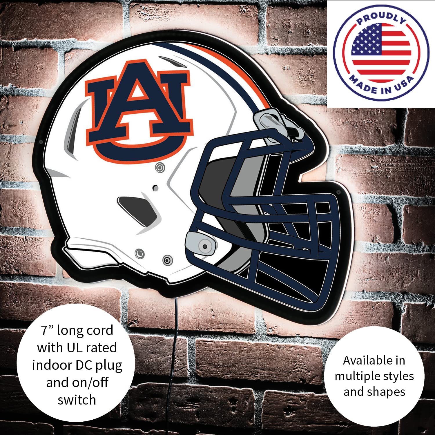 Team Sports America Evergreen NCAA Auburn University Ultra-Thin LED Light Wall Sign Decor | Full Size Replica Helmet | 19.5 x 15 Inches | Made in the USA - Image 5
