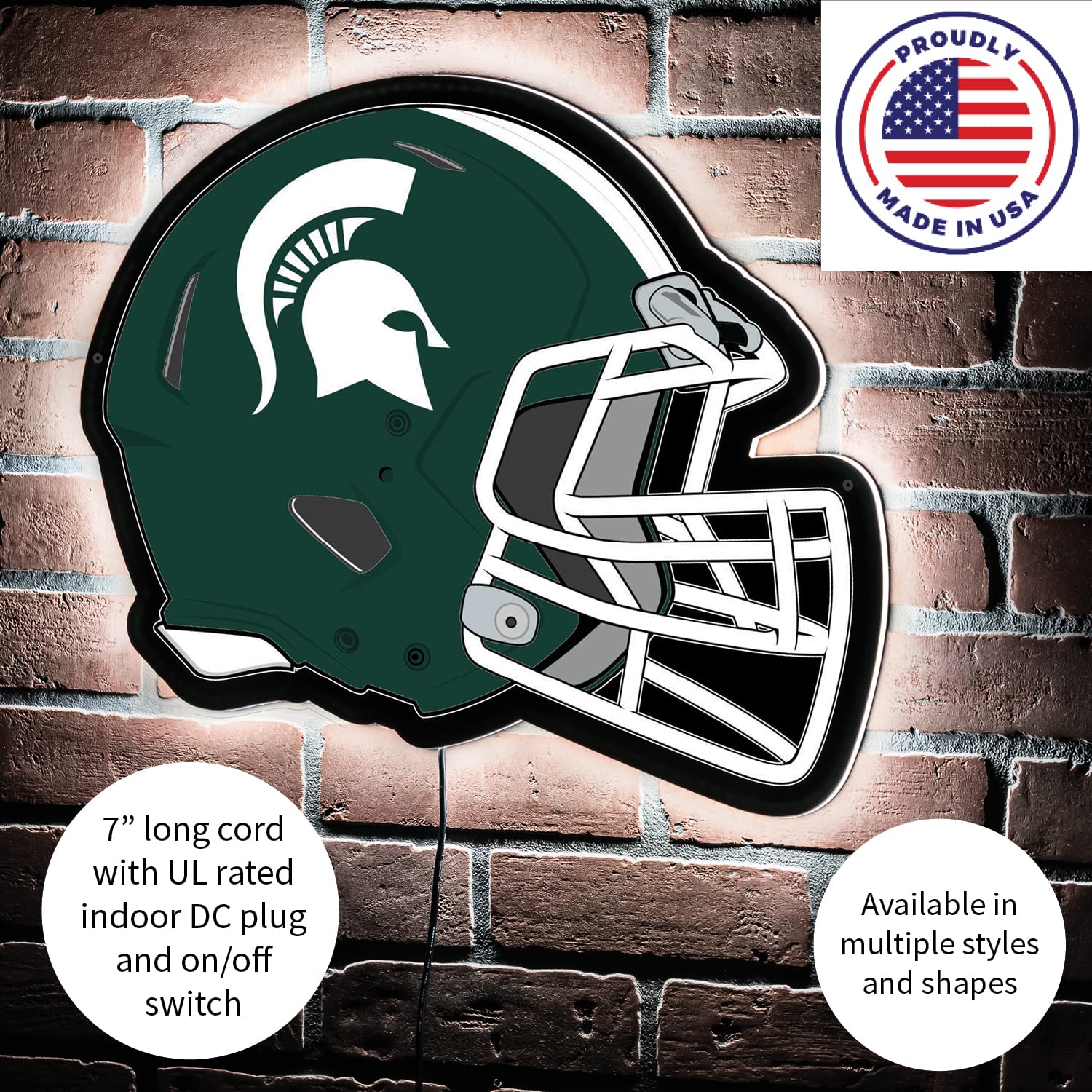 Team Sports America Evergreen NCAA Michigan State University Ultra-Thin LED Light Wall Sign Decor | Full Size Replica Helmet | 19.5 x 15 Inches | Made in the USA - Image 5