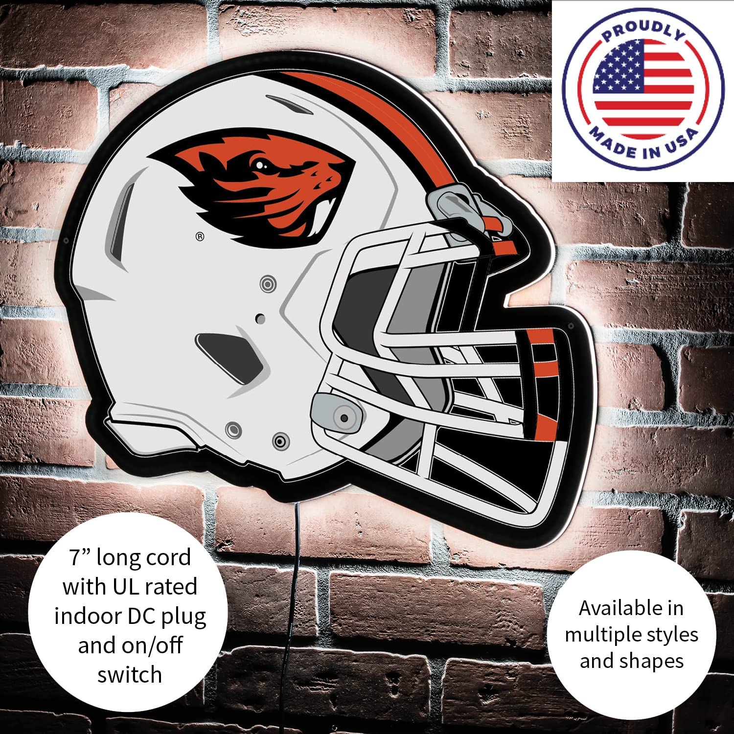 Team Sports America Evergreen NCAA Oregon State University Ultra-Thin LED Light Wall Sign Décor | Full Size Replica Helmet | - 19.5 x 15 Inches | Made in USA - Image 5