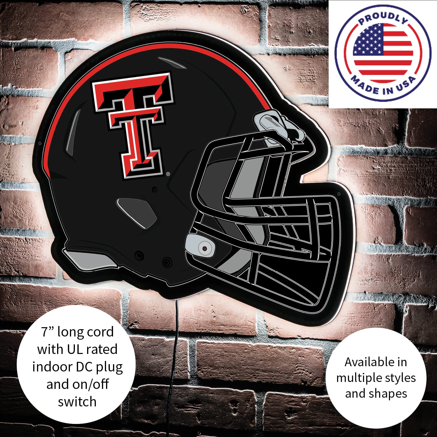 Team Sports America Evergreen NCAA Texas Tech University Ultra-Thin LED Light Wall Sign Decor | Full Size Replica Helmet | 19.5 x 15 Inches | Made in the USA - Image 5