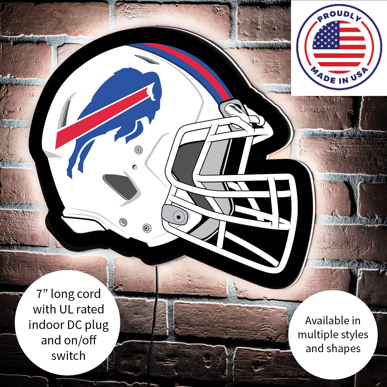 Team Sports America Evergreen NFL Buffalo Bills Ultra-Thin LED Light Wall Sign Décor | Full Size Replica Helmet | - 19.5 x 15 Inches | Made in USA - Image 6