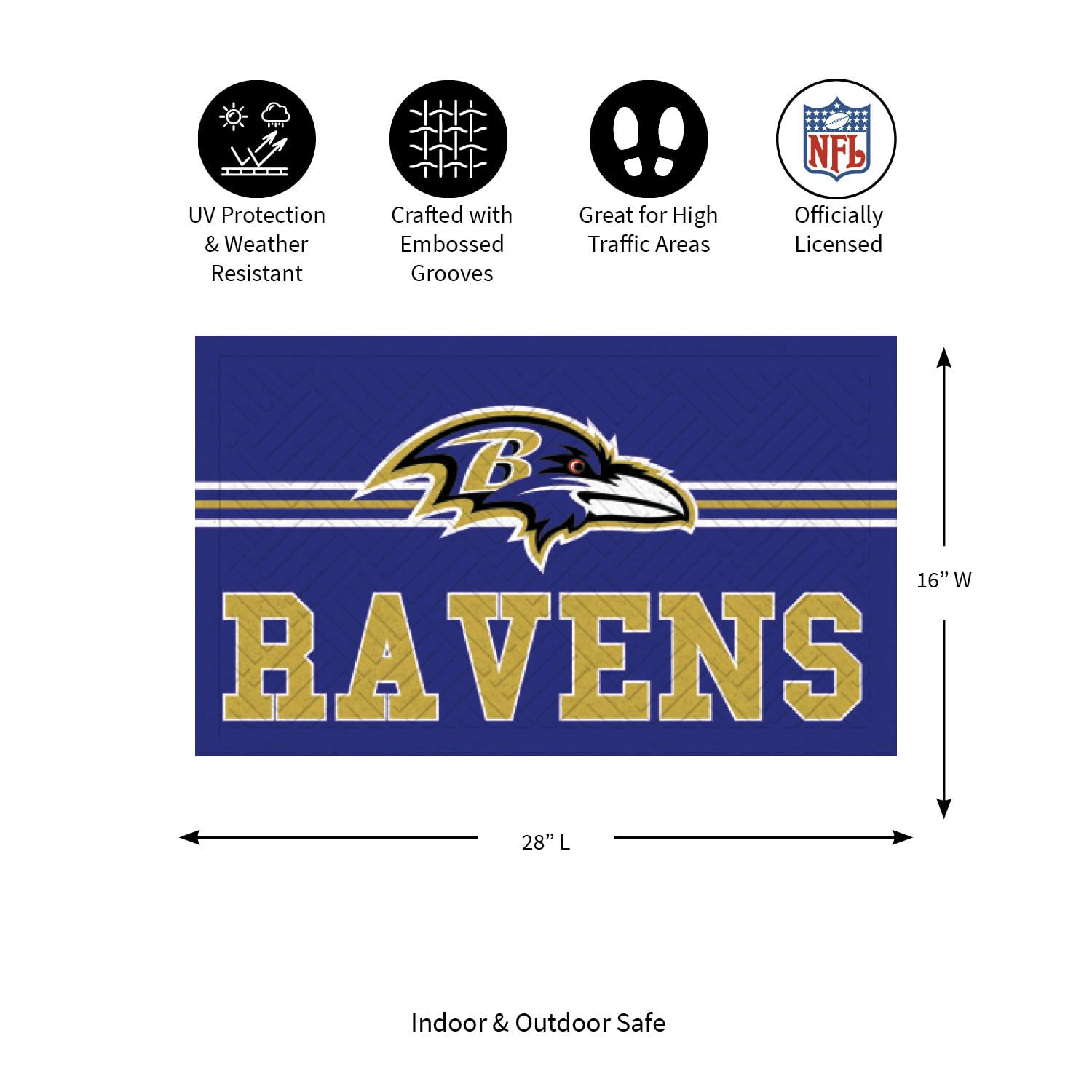 Team Sports America NFL Entrance Doormat | 28 x 16 Inches | Embossed Cross Hatch | Non - Slip Backing | Indoor and Outdoor Home Décor (Baltimore Ravens) - Image 3