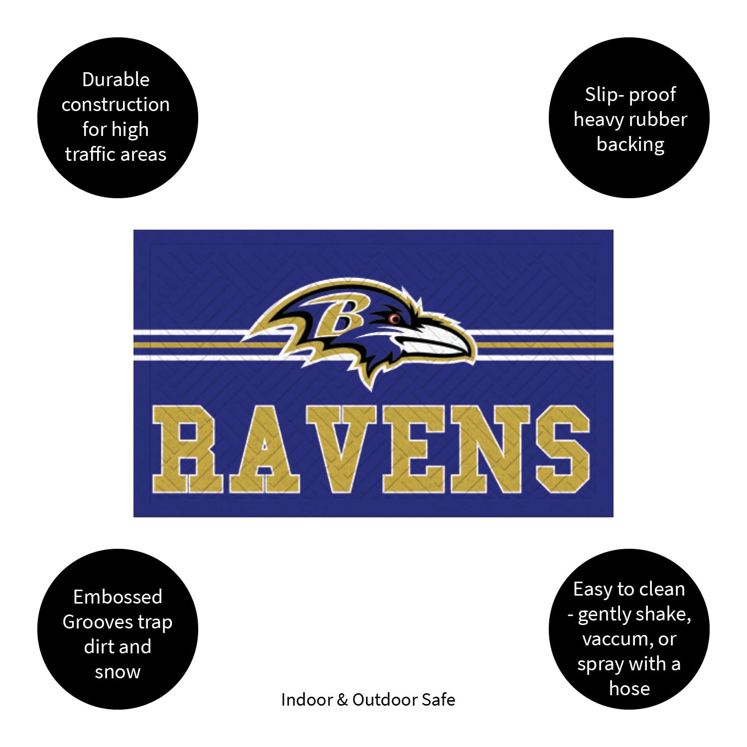 Team Sports America NFL Entrance Doormat | 28 x 16 Inches | Embossed Cross Hatch | Non - Slip Backing | Indoor and Outdoor Home Décor (Baltimore Ravens) - Image 4