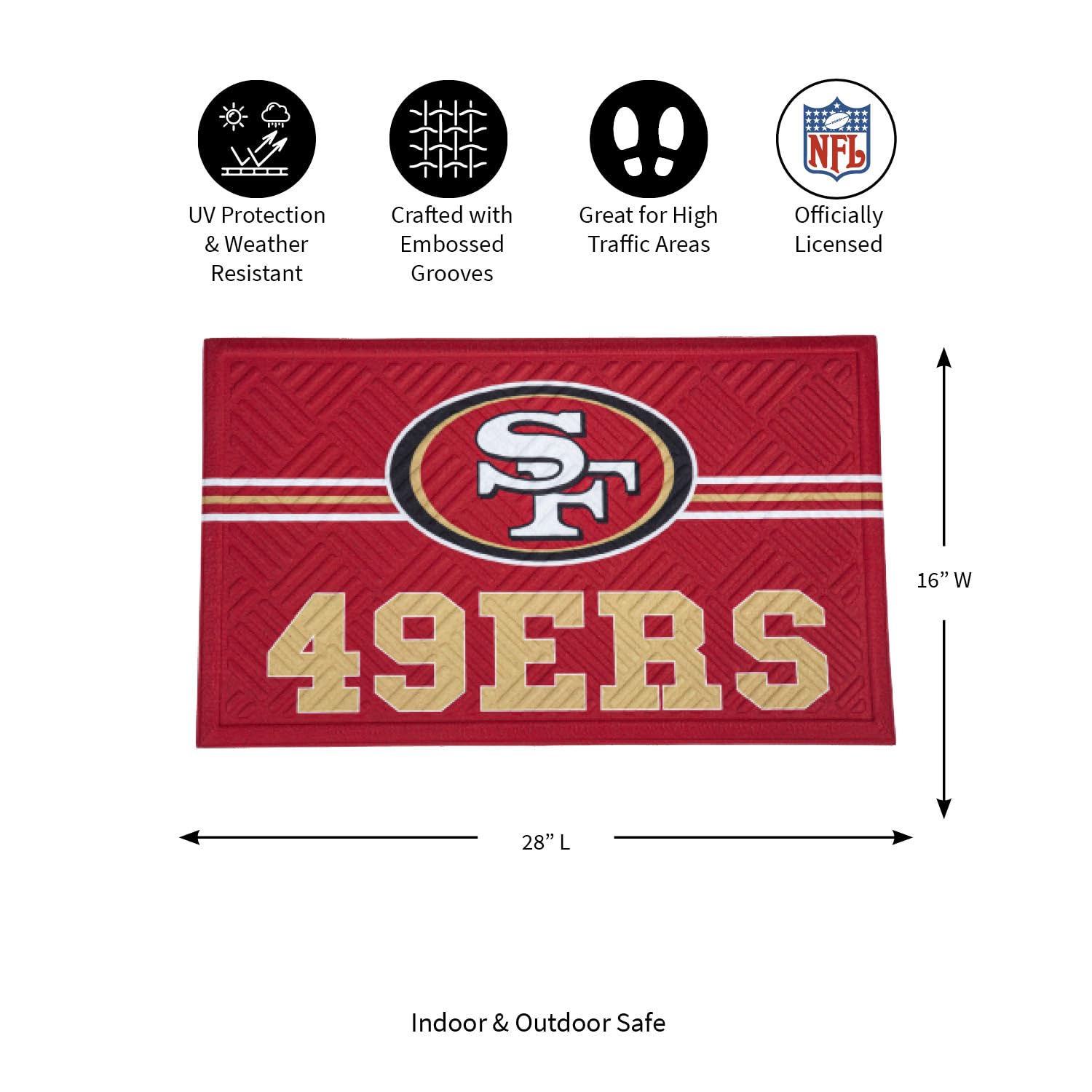 Team Sports America NFL Entrance Doormat | 28 x 16 Inches | Embossed Cross Hatch | Non - Slip Backing | Indoor and Outdoor Home Décor (San Francisco 49ers) - Image 3