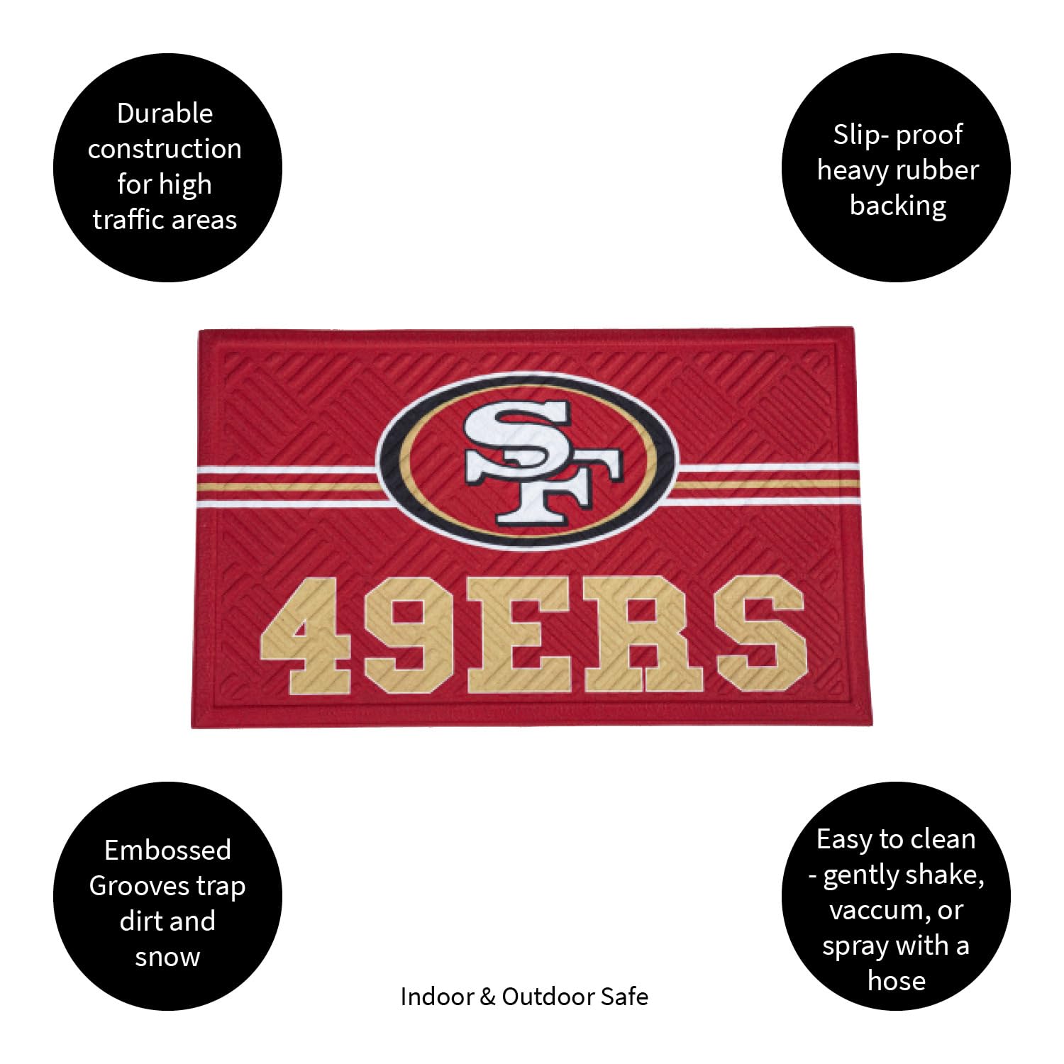 Team Sports America NFL Entrance Doormat | 28 x 16 Inches | Embossed Cross Hatch | Non - Slip Backing | Indoor and Outdoor Home Décor (San Francisco 49ers) - Image 4