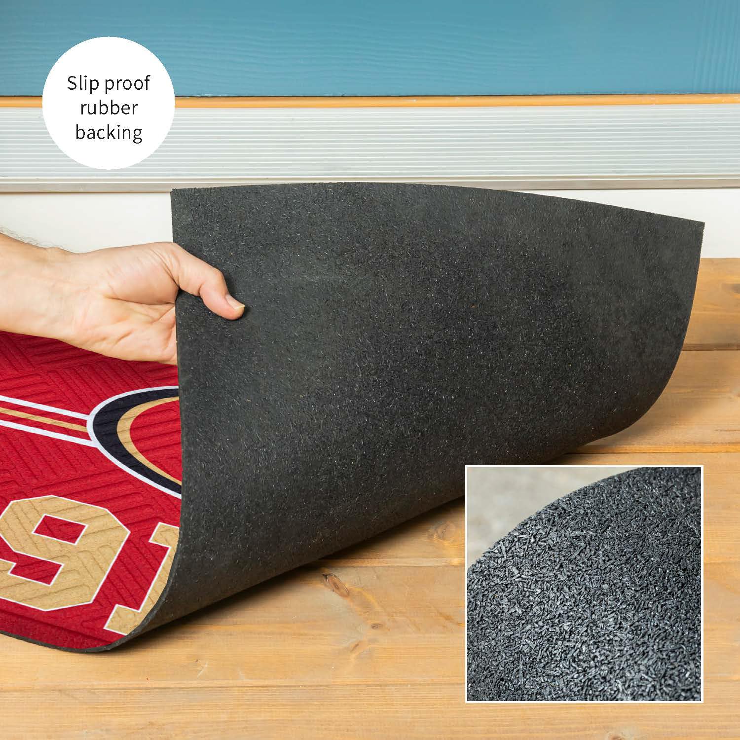 Team Sports America NFL Entrance Doormat | 28 x 16 Inches | Embossed Cross Hatch | Non - Slip Backing | Indoor and Outdoor Home Décor (San Francisco 49ers) - Image 5