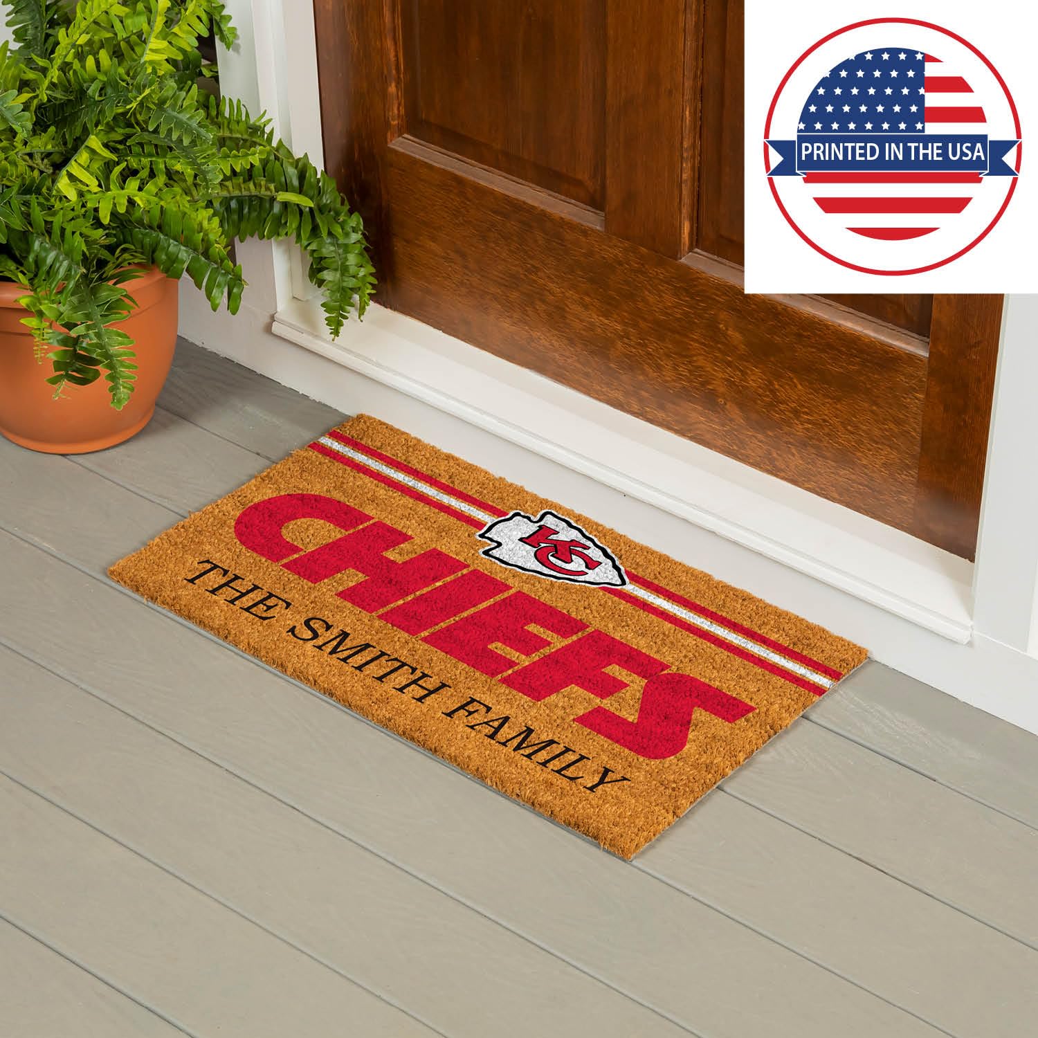 Team Sports America NFL Kansas City Chiefs Personalized Coir Door Mat, 18 x 30 Inches Custom Name Doormat with Non Slip Back, Front Door Welcome Mats - Image 5