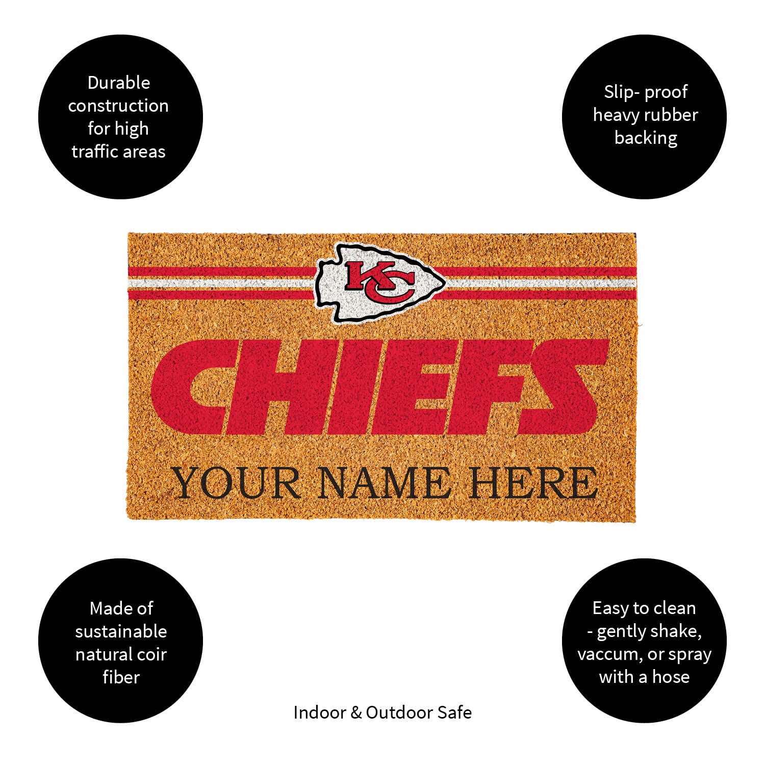 Team Sports America NFL Kansas City Chiefs Personalized Coir Door Mat, 18 x 30 Inches Custom Name Doormat with Non Slip Back, Front Door Welcome Mats - Image 6