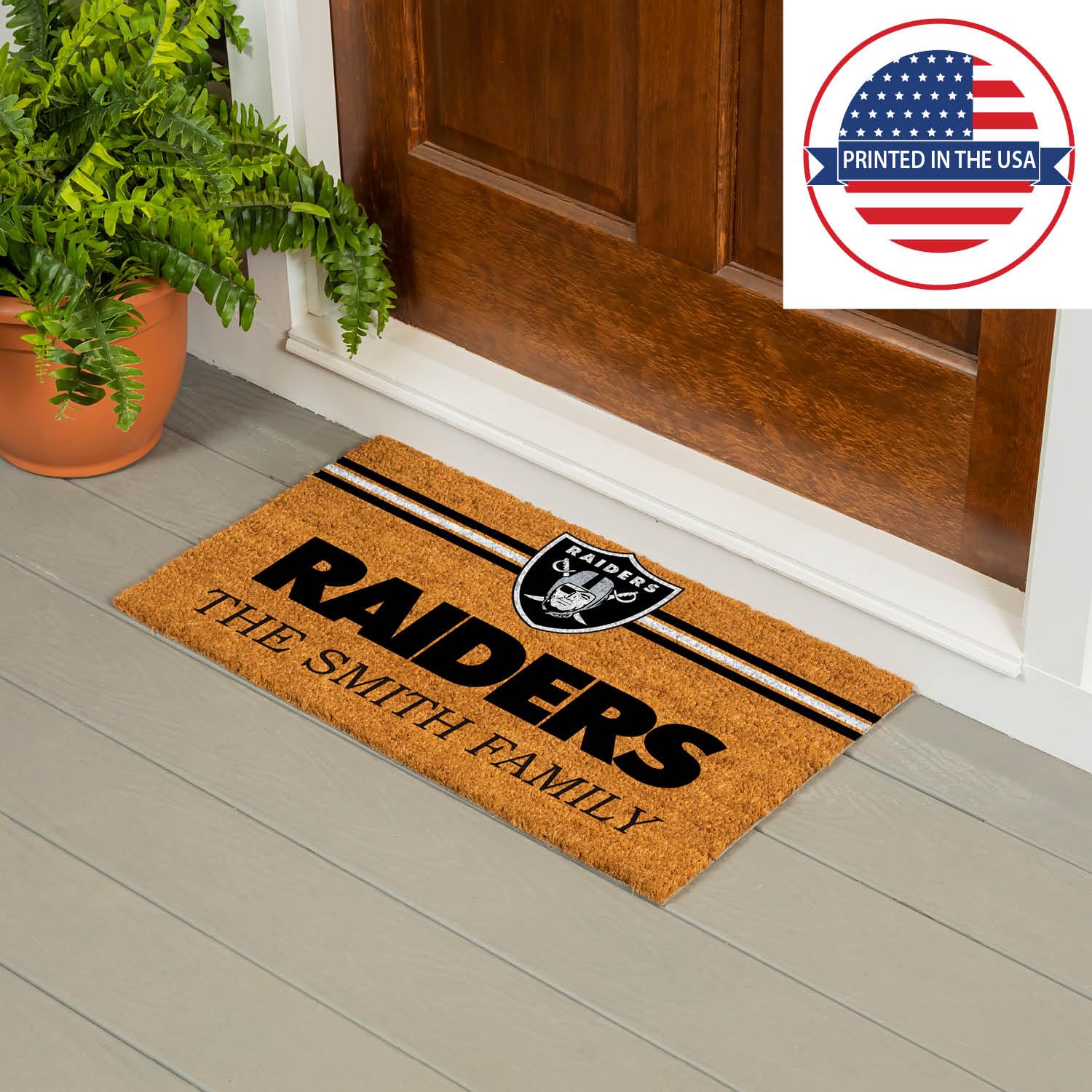 Team Sports America NFL Las Vegas Raiders Personalized Coir Door Mat, 18 x 30 Inches Custom Name Doormat with Non Slip Back, Front Door Welcome Mats - Image 4