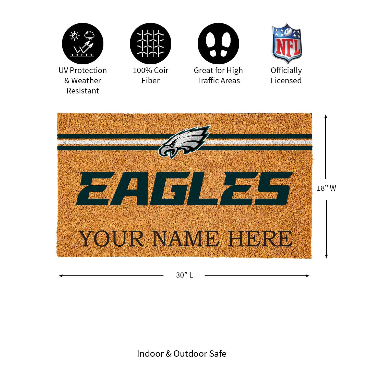 Team Sports America NFL Philadelphia Eagles Personalized Coir Door Mat, 18 x 30 Inches Custom Name Doormat with Non Slip Back, Front Door Welcome Mats - Image 3