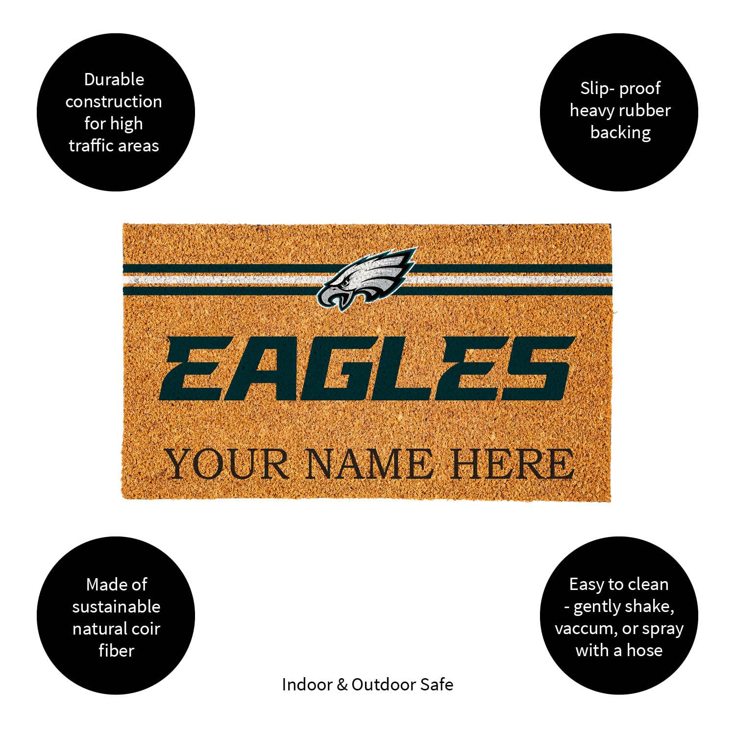 Team Sports America NFL Philadelphia Eagles Personalized Coir Door Mat, 18 x 30 Inches Custom Name Doormat with Non Slip Back, Front Door Welcome Mats - Image 6