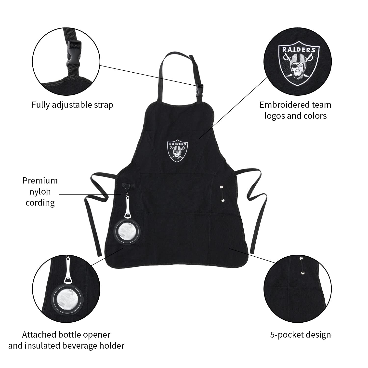 Team Sports America NFL Ultimate Grilling Apron with Bottle Opener and Insulated Beverage Holder, Adjustable Straps Men Women - Image 3