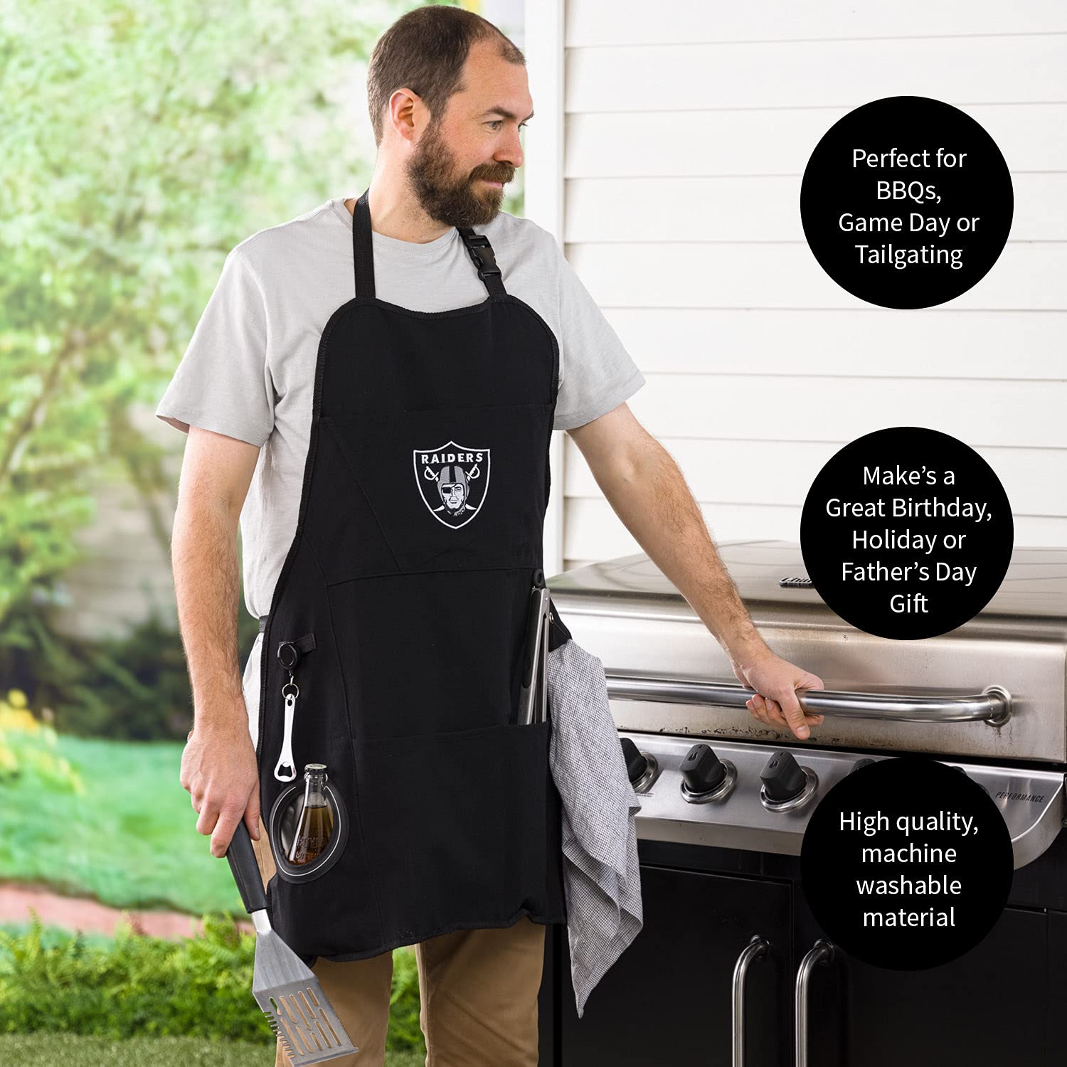Team Sports America NFL Ultimate Grilling Apron with Bottle Opener and Insulated Beverage Holder, Adjustable Straps Men Women - Image 5