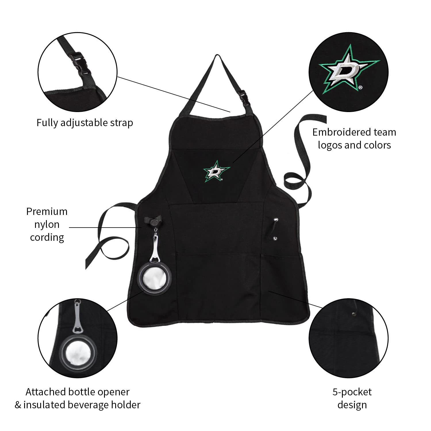 Team Sports America Outdoor NHL Black Grilling Apron | Dallas Stars | Made of Durable Cotton | Beverage Opener and Multi-Tool | Sports and Tailgaiting Apparel - Image 3