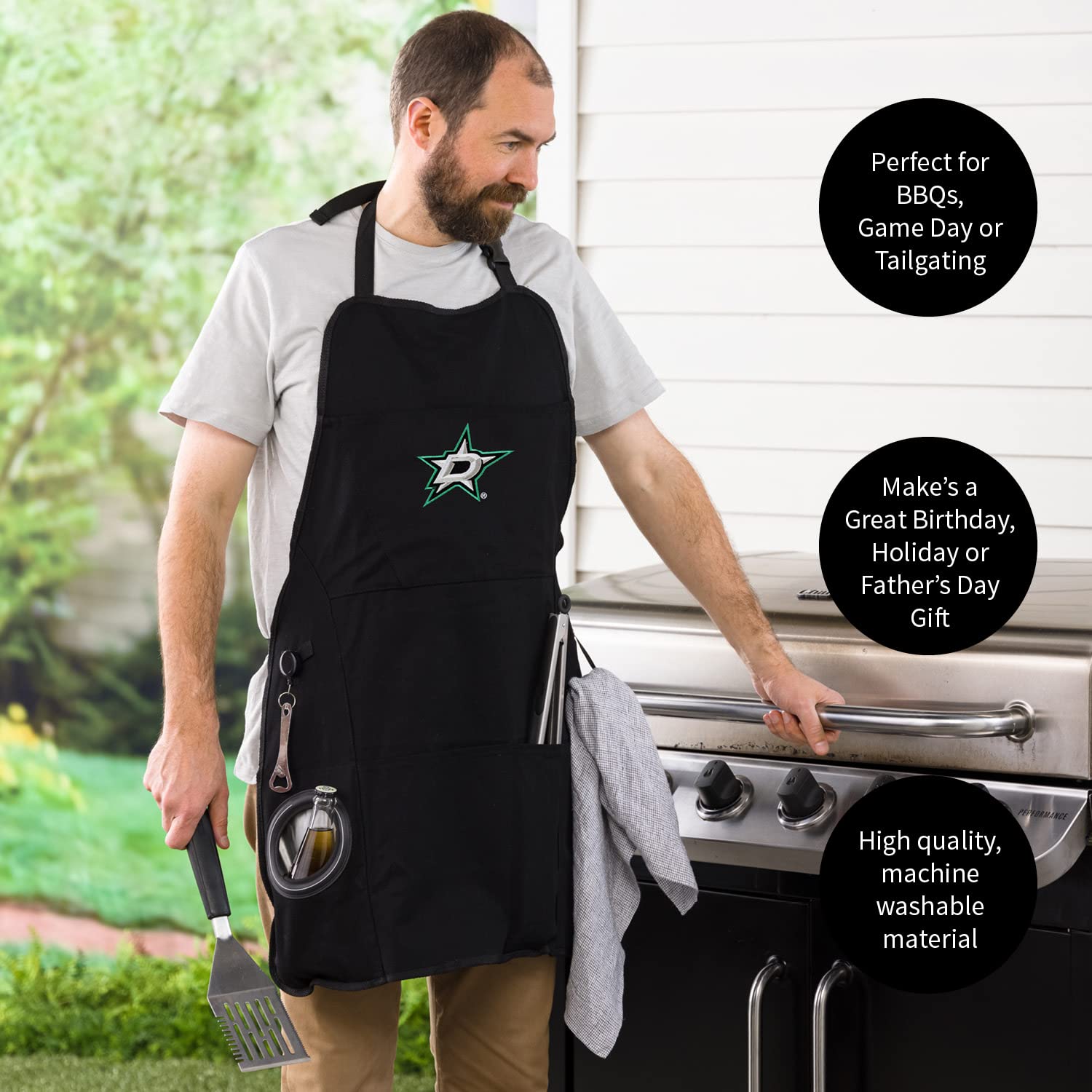 Team Sports America Outdoor NHL Black Grilling Apron | Dallas Stars | Made of Durable Cotton | Beverage Opener and Multi-Tool | Sports and Tailgaiting Apparel - Image 5
