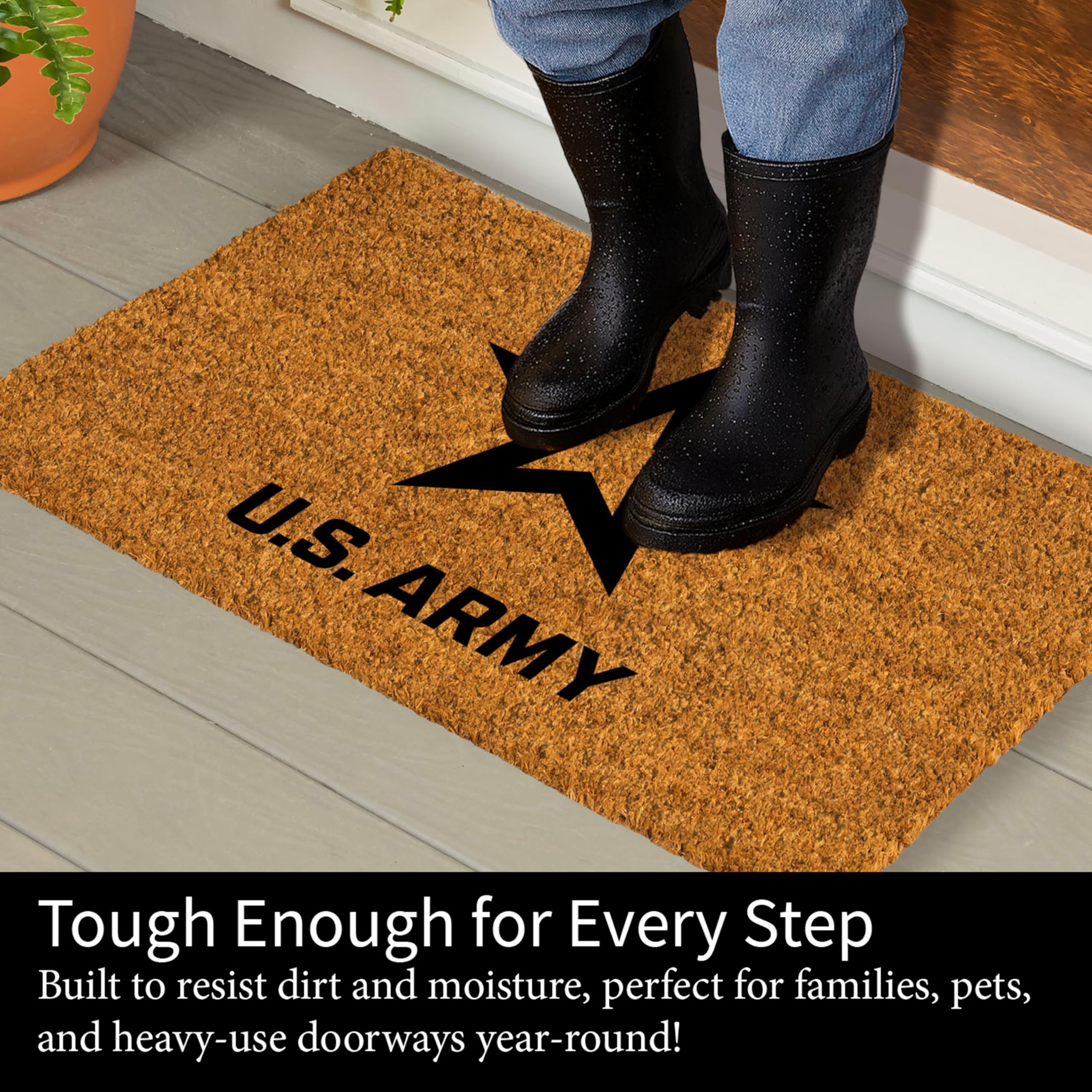 US Army Welcome Mat Coir Doormat, 28" x 16" Front Door Mat Outdoor Entrance, No Slip Door Rugs Entryway Indoor - Image 5